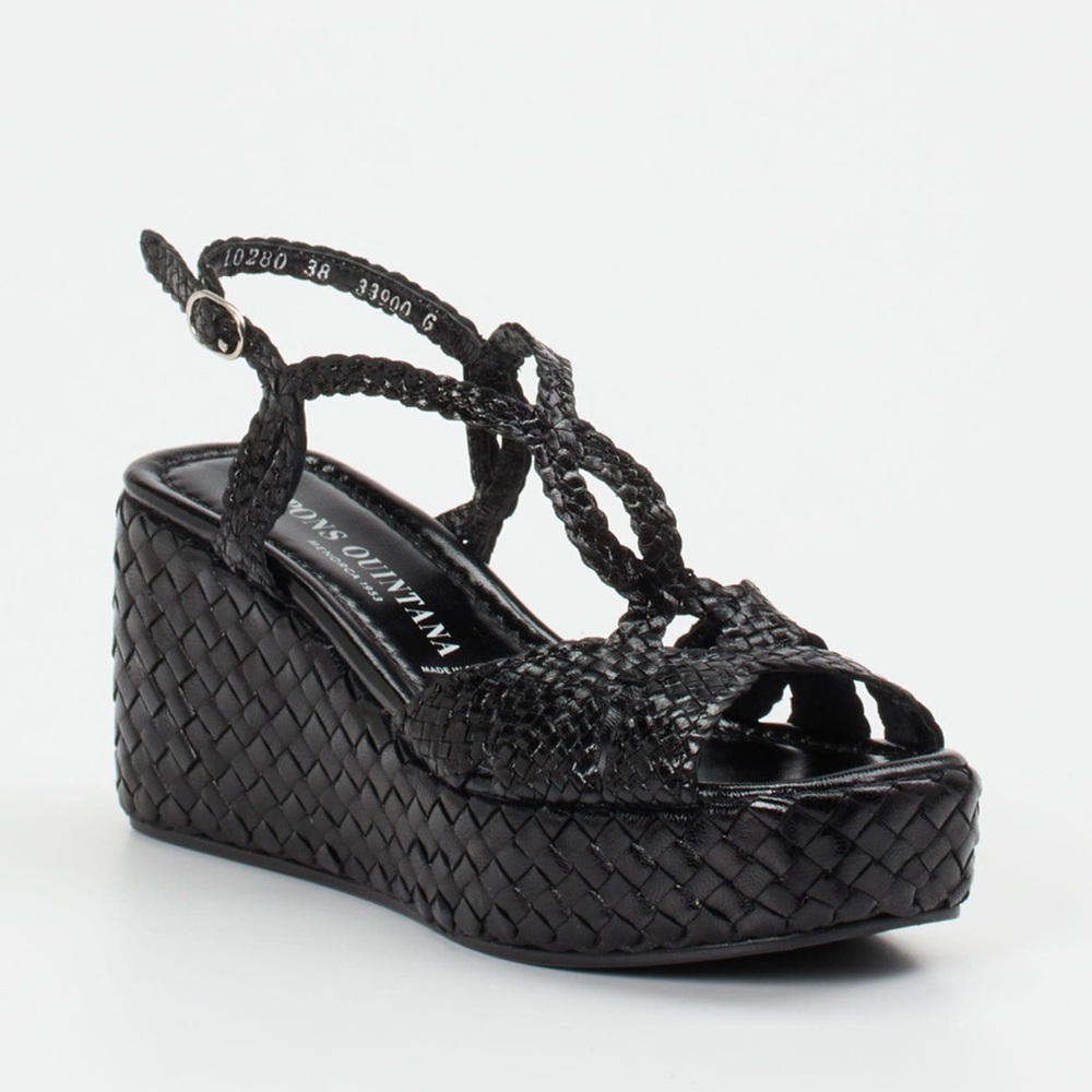 Pons Quintana Black Woven Leather Wedges